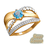 Золоченое кольцо из серебра с голубым фианитом