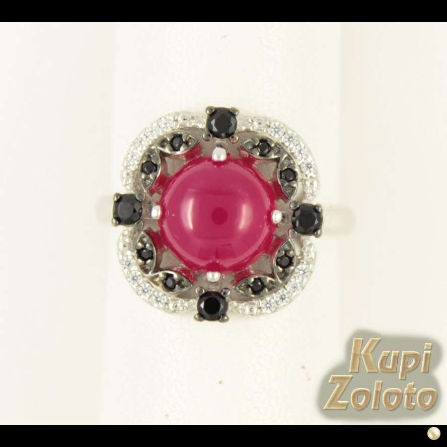 Серебряное кольцо с рубиновым агатом и черной шпинелью