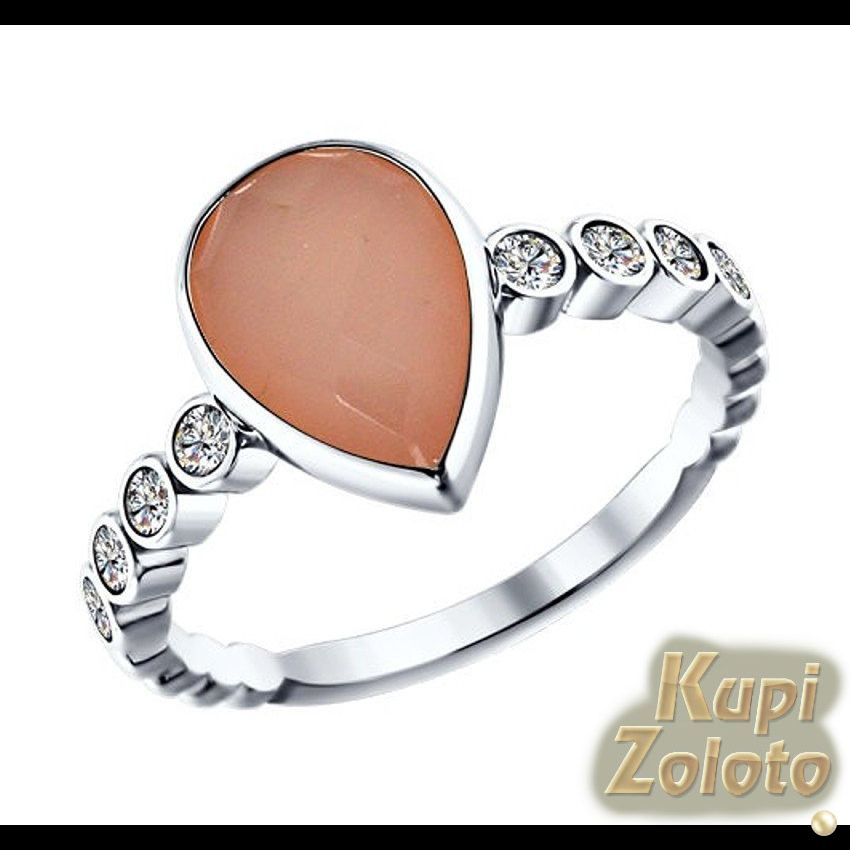 Кольцо из серебра с розовым агатом и фианитами