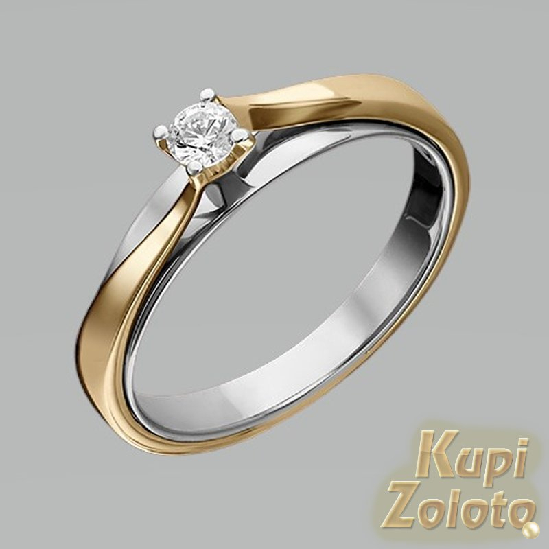 Помолвочное кольцо из белого и желтого золота с бриллиантом