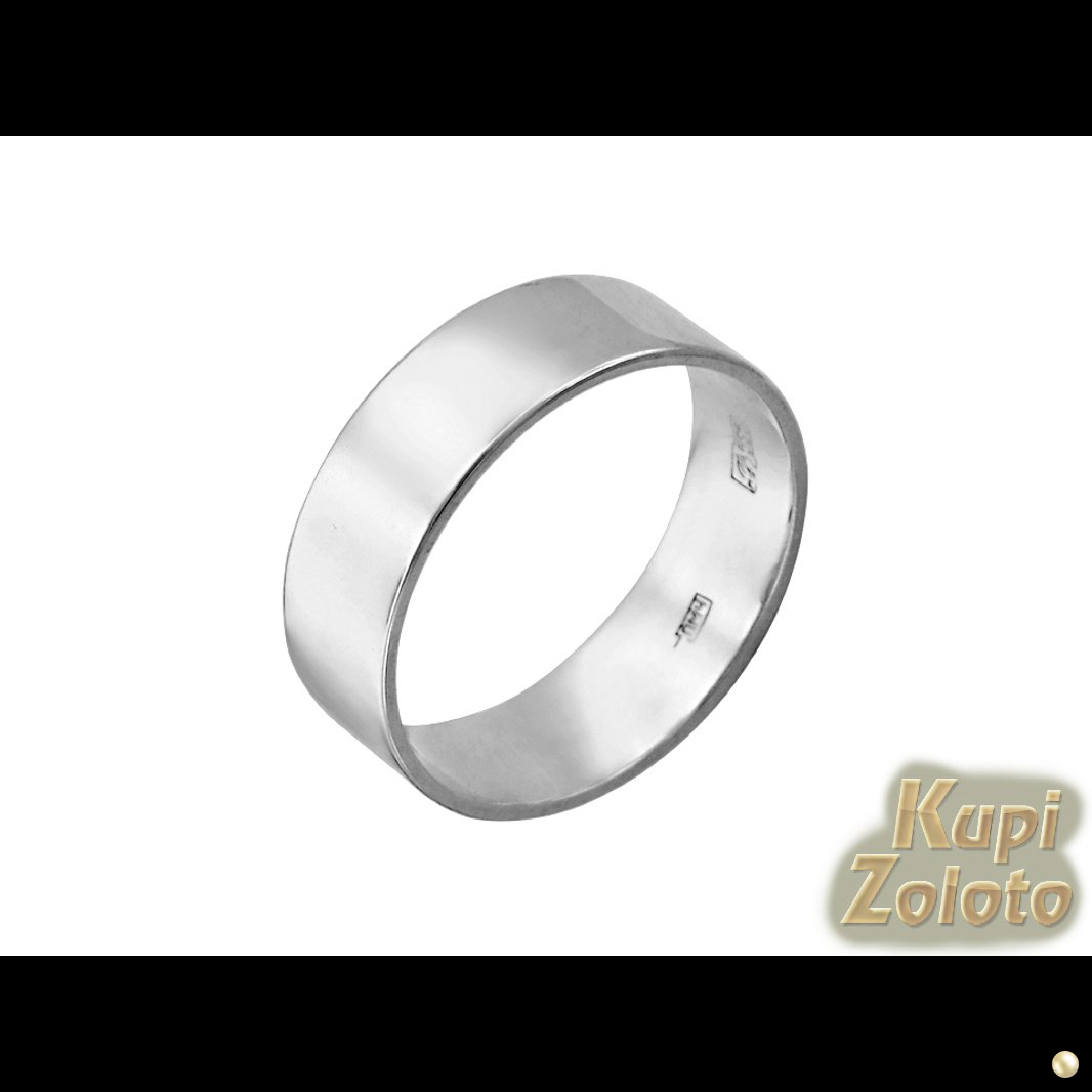 Широкое обручальное кольцо из белого золота, ширина 6 мм