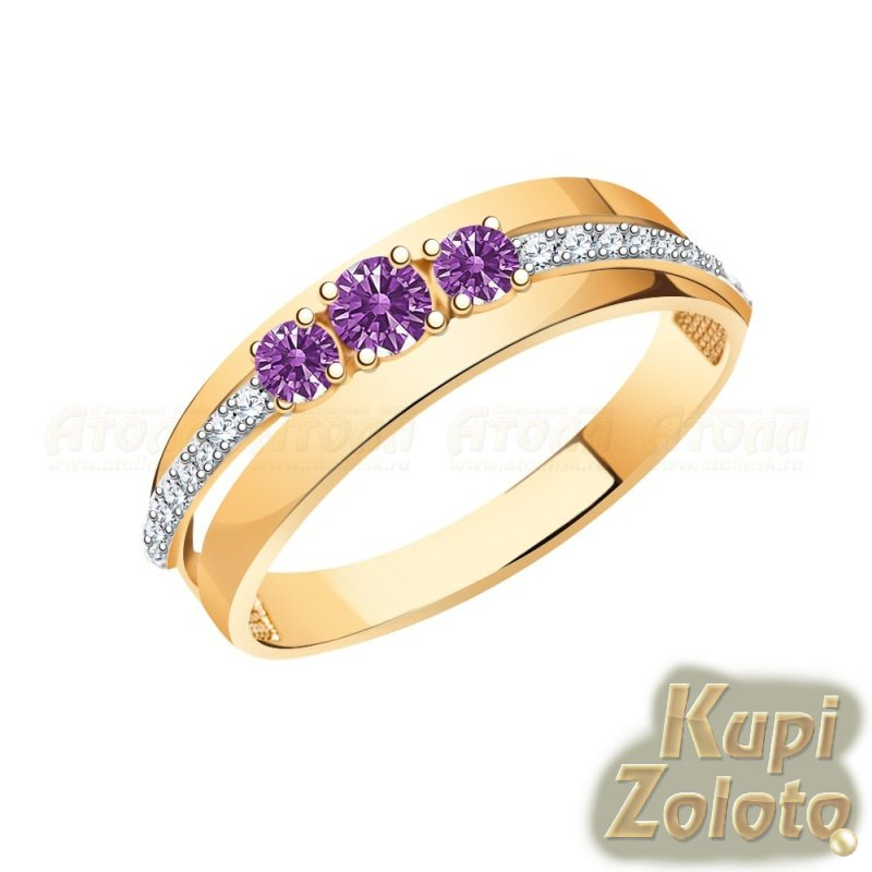 Золотое кольцо с фиолетовыми фианитами