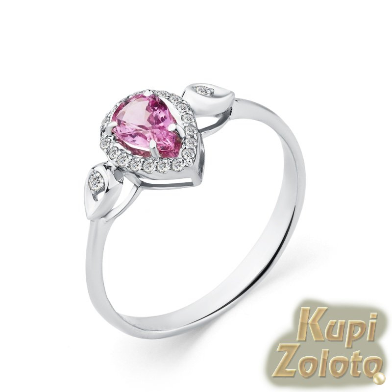 Золотое кольцо с розовым сапфиром и бриллиантами