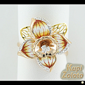 Золотой комплект  Перстень с фианитами и эмалью Орхидея в сочетании с изделием Золотое кольцо с фианитами и эмалью "Орхидея" Фото