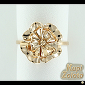 Золотой комплект  Перстень Цветок в сочетании с изделием Золотые серьги "Цветы" Фото