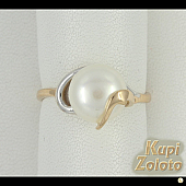 Золотой комплект  Перстень с жемчугом в сочетании с изделием Золотые серьги с жемчугом и фианитами Фото