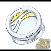 Серебряный комплект Перстень из золочёного серебра с перламутром в сочетании с изделием Серьги из серебра Фото