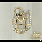 Золотой комплект Перстень  с фианитами в сочетании с изделием Золотые серьги с фианитами Фото
