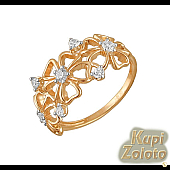 Золотое кольцо Цветы с фианитами