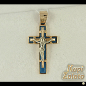 Кулон крест из комбинированного золота с голубым агатом