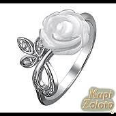 Серебряный комплект Перстень с белой розой в сочетании с изделием Кольцо с белой розой Фото