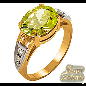 Золотой комплект  Перстень с хризолитом в сочетании с изделием Золотое кольцо с хризолитом Фото