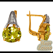 Золотой комплект Серёжки  с хризолитом в сочетании с изделием Золотая подвеска с хризолитом Фото