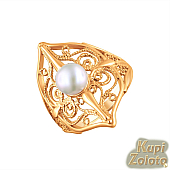 Серебряный комплект  ажурное Перстень с жемчугом в сочетании с изделием Серебряное ажурное кольцо с жемчугом Фото