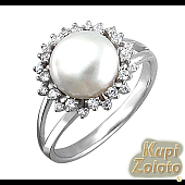 Серебряный комплект  Перстень с жемчугом в сочетании с изделием Серебряное кольцо с жемчугом Фото