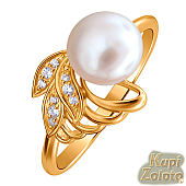 Серебряный комплект  Перстень с жемчугом и фианитами в сочетании с изделием Серебряное кольцо с жемчугом и фианитами Фото