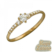 Золотой комплект Помолвочное Перстень с фианитом в сочетании с изделием Помолвочное кольцо с фианитом Фото