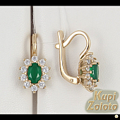 Золотой комплект  Серёжки с зеленым агатом в сочетании с изделием Кольцо из золота с зеленым агатом Фото