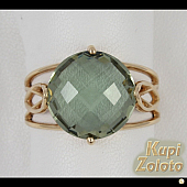 Золотой комплект  перстень с зеленым аметистом в сочетании с изделием Золотой перстень с зеленым аметистом Фото