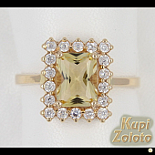 Золотой комплект  Перстень с цитрином в сочетании с изделием Золотые серьги с цитрином Фото