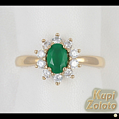 Золотой комплект Перстень  с зеленым агатом в сочетании с изделием Кольцо из золота с зеленым агатом Фото
