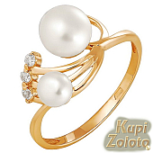 Золотой комплект Перстень  с жемчугом в сочетании с изделием Золотые серьги с жемчугом Фото