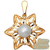 Золотой комплект Кулон Звезда с жемчугом в сочетании с изделием Золотое кольцо с жемчугом Фото