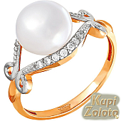 Золотой комплект Перстень  с жемчугом в сочетании с изделием Подвеска с жемчугом из золота Фото