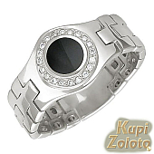 Мужское кольцо из белого золота с бриллиантами и черным ониксом