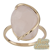 Золотой комплект Перстень с розовым кварцем в сочетании с изделием Серьги с розовым кварцем из золота Фото