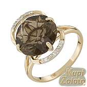 Золотой комплект Перстень с раухтопазом в сочетании с изделием Золотые серьги с раухтопазом Фото