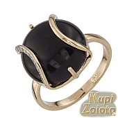 Женское золотое кольцо с черным никсом и цирконами