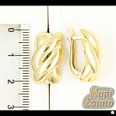 Золотой комплект Серёжки из желтого золота без камней в сочетании с изделием Широкое кольцо из желтого золота Фото