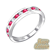 Серебряное кольцо дорожка с белыми и розовыми камнями
