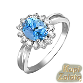 Серебряное кольцо с голубой шпинелью и фианитами