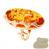 Серебряный комплект Позолоченное Перстень с крупным янтарем в сочетании с изделием Серьги из натурального балтийского янтаря Фото