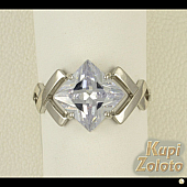 Серебряный комплект Перстень с квадратным фианитом в сочетании с изделием Кольцо с квадратным фианитом Фото