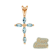 Золотой кулон в виде крестика с голубыми топазами