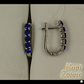 Серебряный комплект  Серёжки в сочетании с изделием Серебряное кольцо с дорожкой синих фианитов Фото