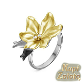 Серебряный комплект Перстень  с цветком в сочетании с изделием Серьги из серебра "Цветок" Фото
