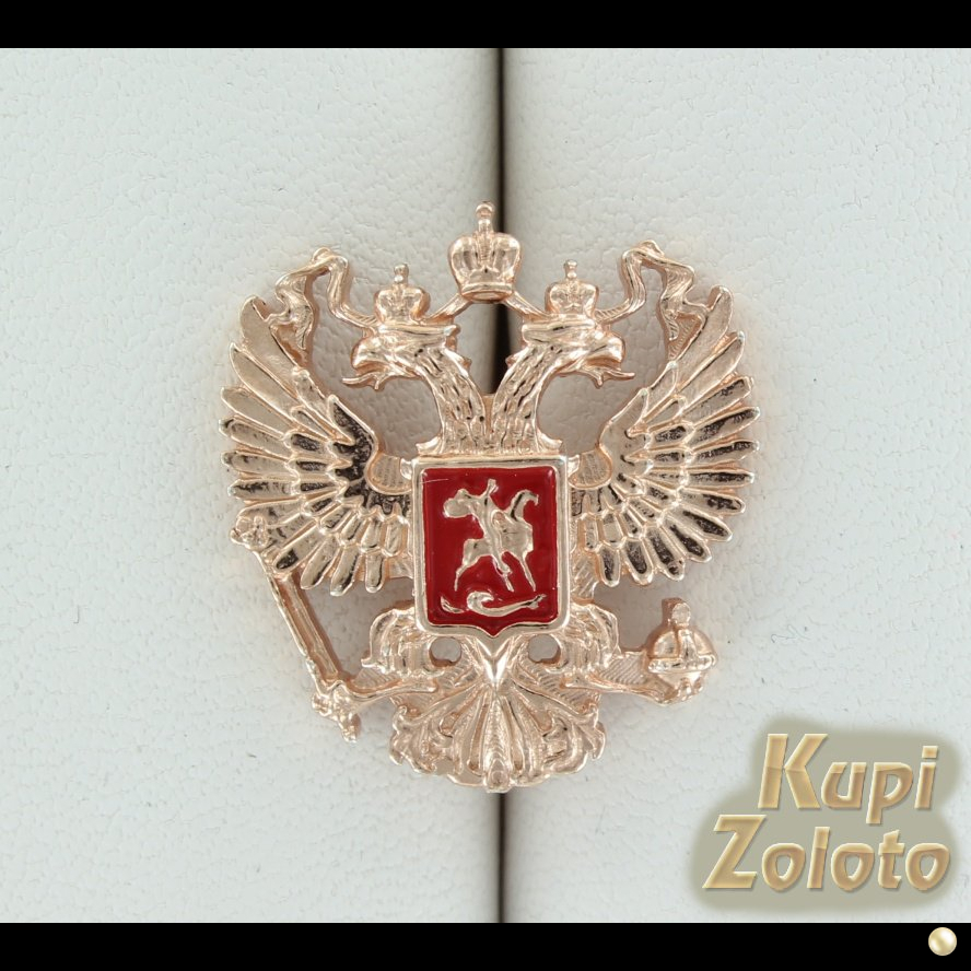 Серебряный значок с эмалью "Герб России"