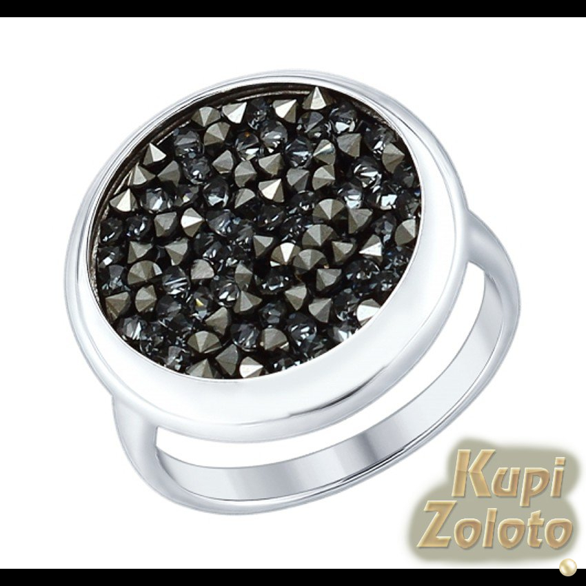 Серебряное кольцо с чёрными кристаллами Swarovski