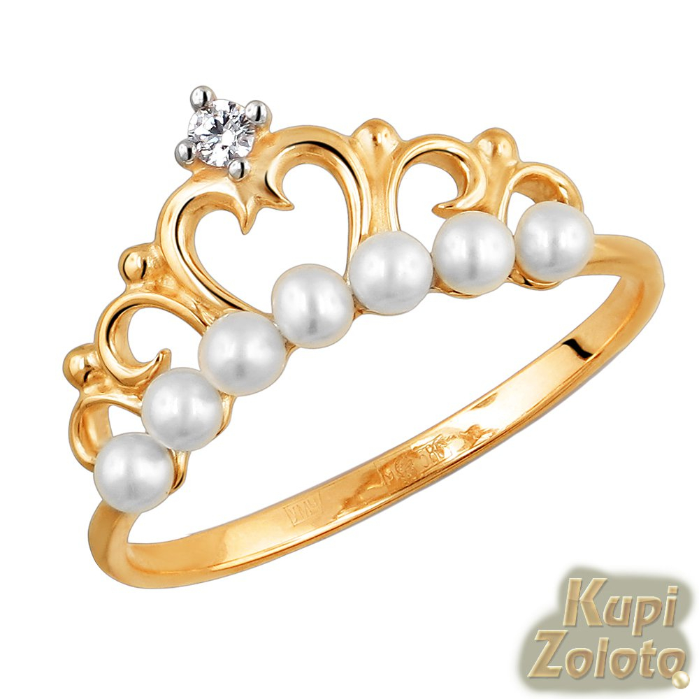 Золотое кольцо с жемчугом "Корона"