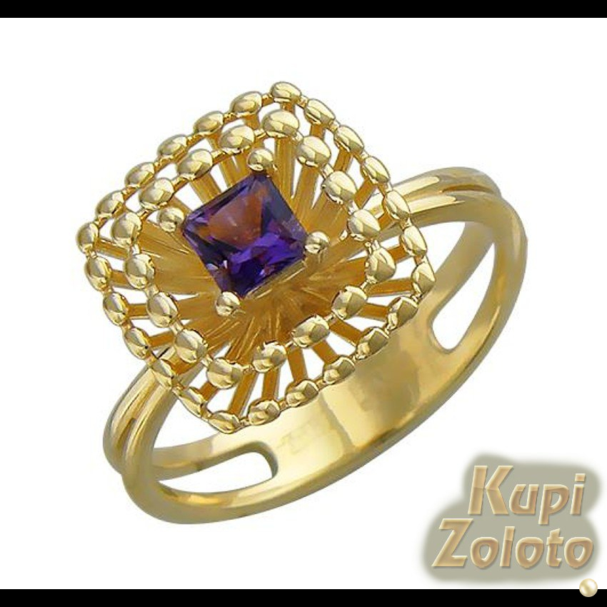 Золотое кольцо с квадратным аметистом