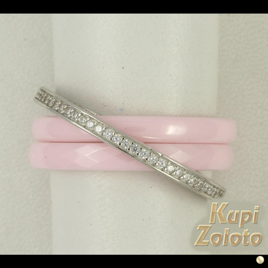 Розовое керамическое кольцо со вставкой и фианитами