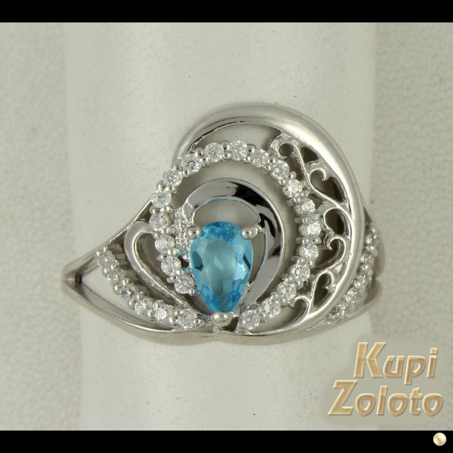 Кольцо из серебра с голубым кристаллом топаз