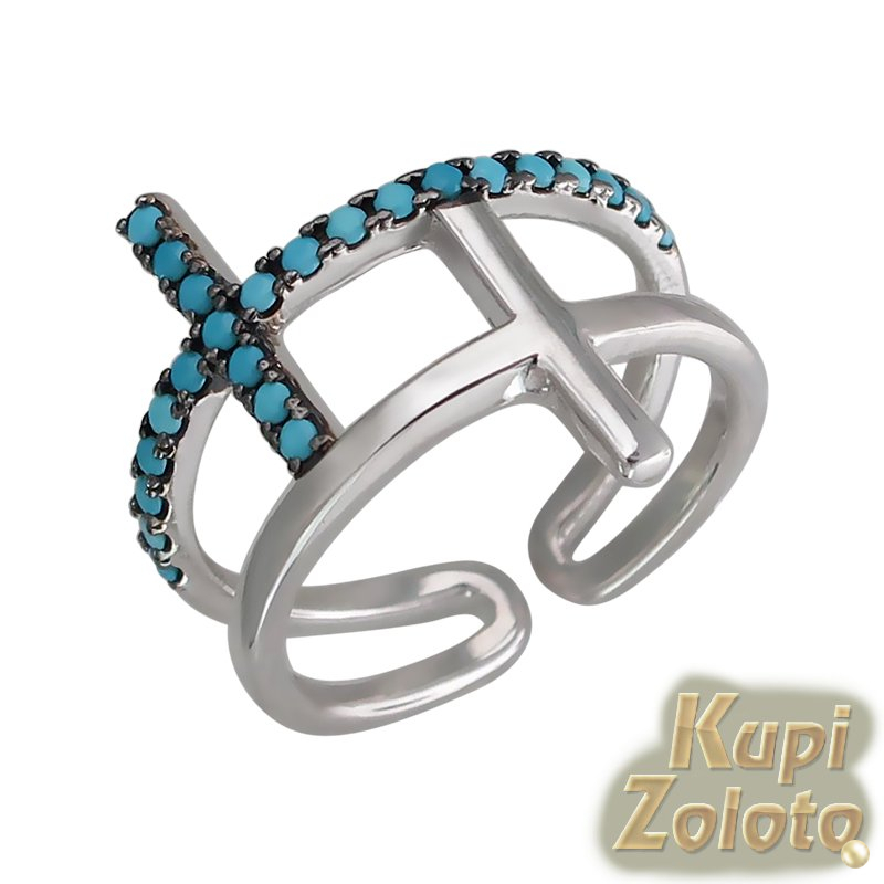 Серебряное кольцо с голубыми цирконами