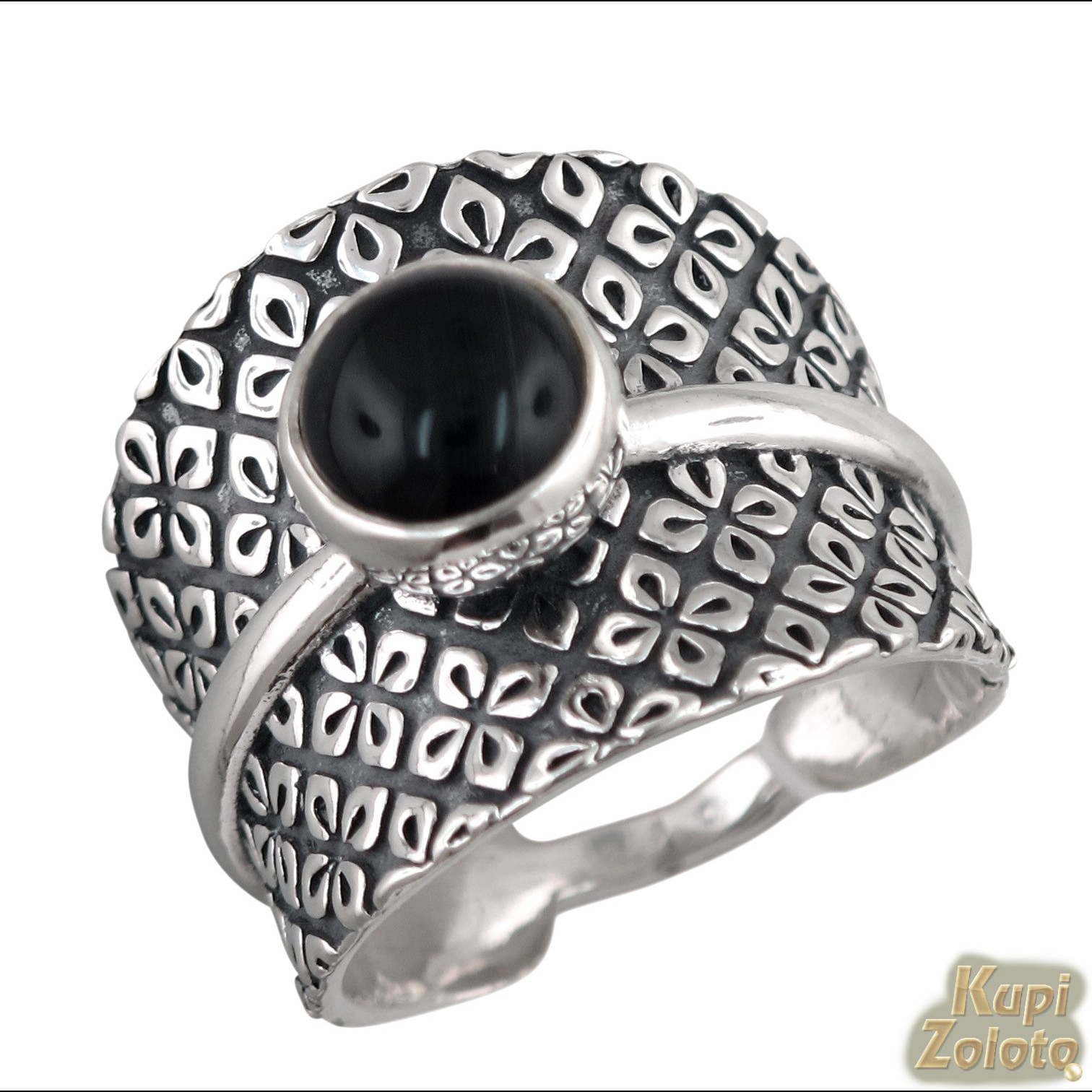 Широкое черненое кольцо из серебра