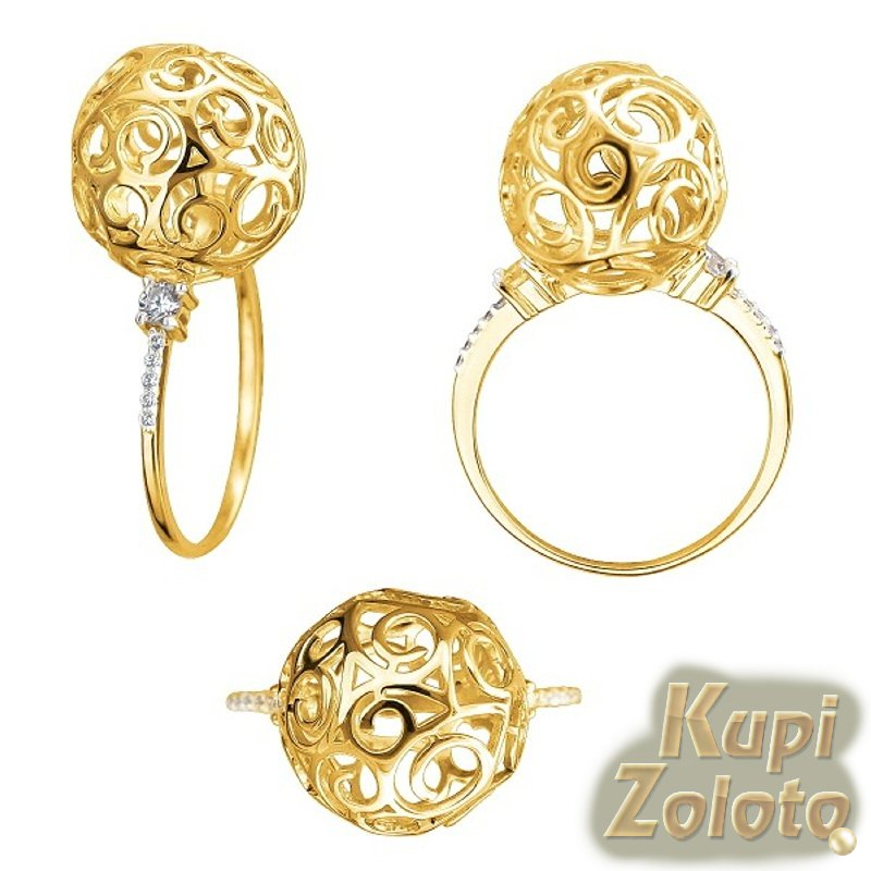 Золотое кольцо с ажурным шариком