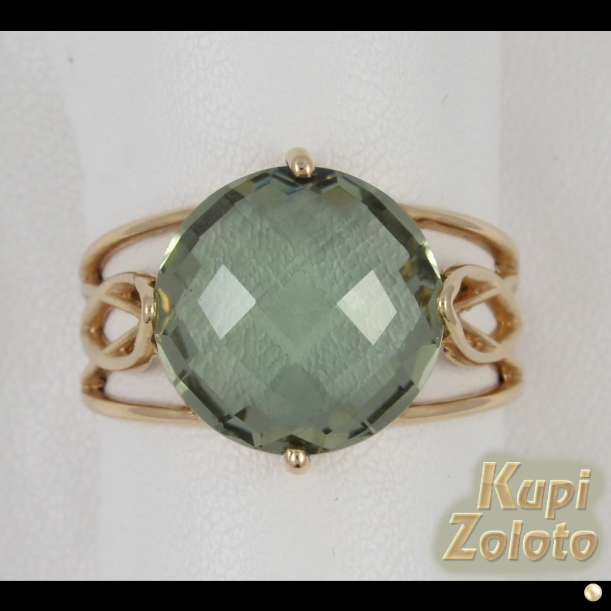 Золотой перстень с зеленым аметистом